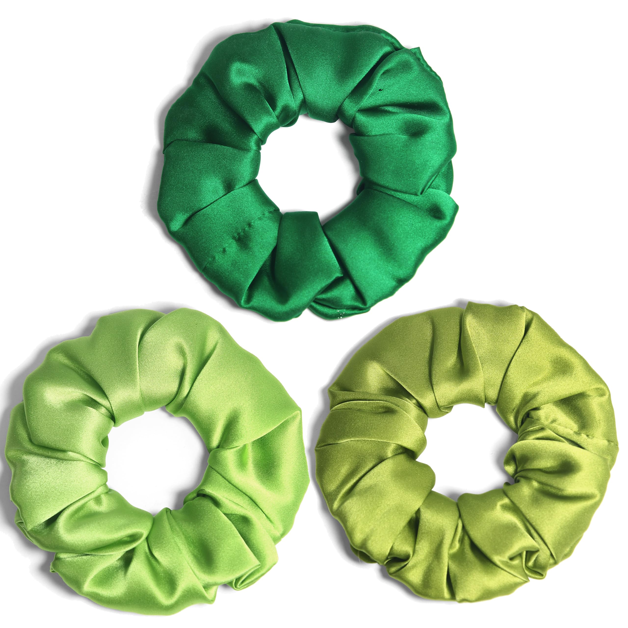 3Pack Silk Scrunchies For Hair 100% Pure Mulberry Silk Hair Ties, Elastic Ponytail Holders, Hair Ties No Damage, Satin Scrunchies, Velvet Scrunchy for Hair Accessories Sleep Tie (Green) — image 1