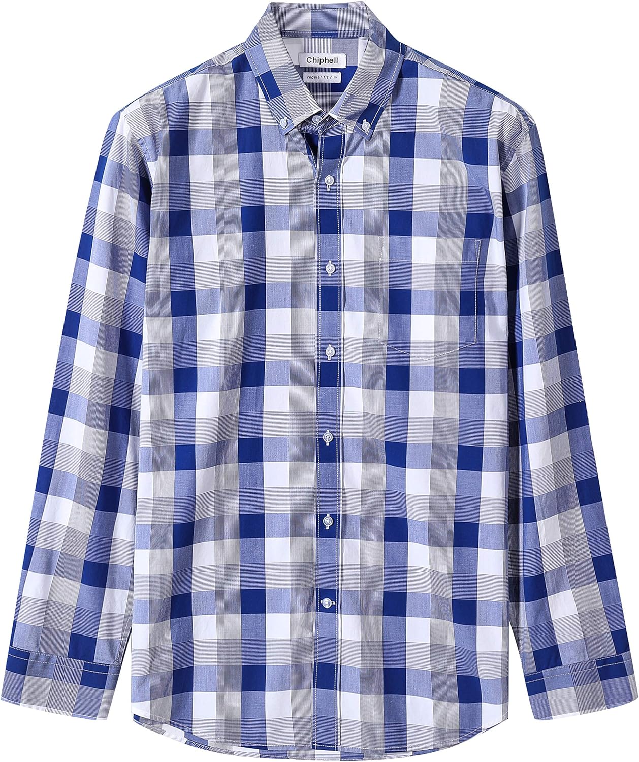 CHIPHELL Men's Regular-Fit Long-Sleeve Plaid Casual Button-Down Poplin Shirt at  Men’s Clothing store