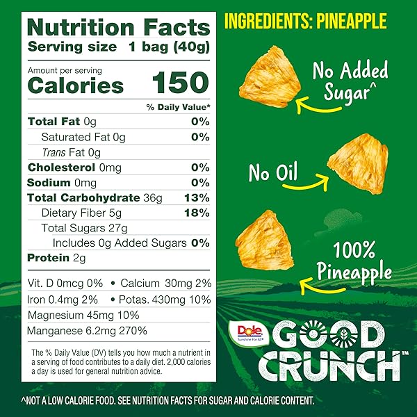 DOLE GOOD CRUNCH PINEAPPLE DRIED FRUIT BITES, GLUTEN FREE & VEGAN SNACK, 1.4OZ BAG