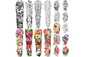 YAZHIJI Temporary Tattoo Full Arm 8 Sheets and Half Arm Shoulder Waterproof Fake Tattoos 10 Sheets, Extra Large LastingTattoo Stickers for Girls or Women