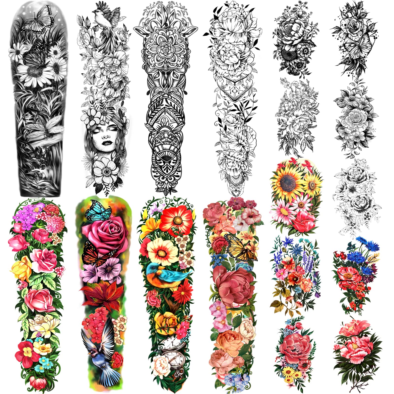 Full Arm Waterproof Temporary Tattoos 8 Sheets and Half Arm Shoulder Tattoo 10 Sheets, Extra Large LastingTattoo Stickers for Men and Women (58X18cm)