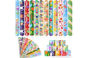 GlyinnHe 48Pcs Easter Slap Bracelets, Easter Snap Bracelet Bunny Egg Wrisrtband for Easter Party Favors Basket Bag Filler School Prizes Birthday Gifts