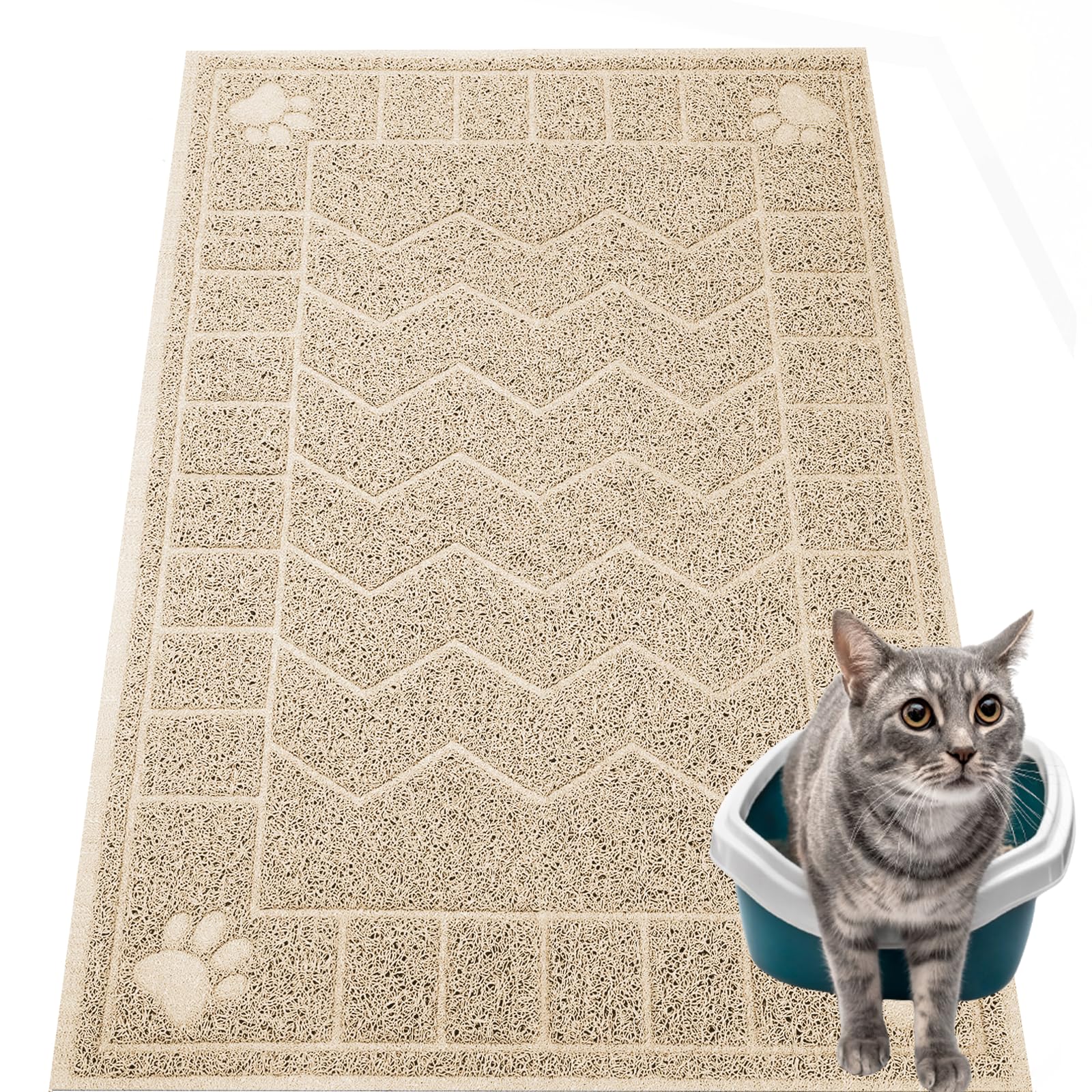 Photo 1 of Motsamla Cat Litter Mat, Litter Trapping Mat Soft on Kitty Paws, 35" x 24" Kitten Litter Box Mat for Cleaner Floors, Waterproof, Easy Clean, Durable Large Size Cat Litter Pad for Kitten.