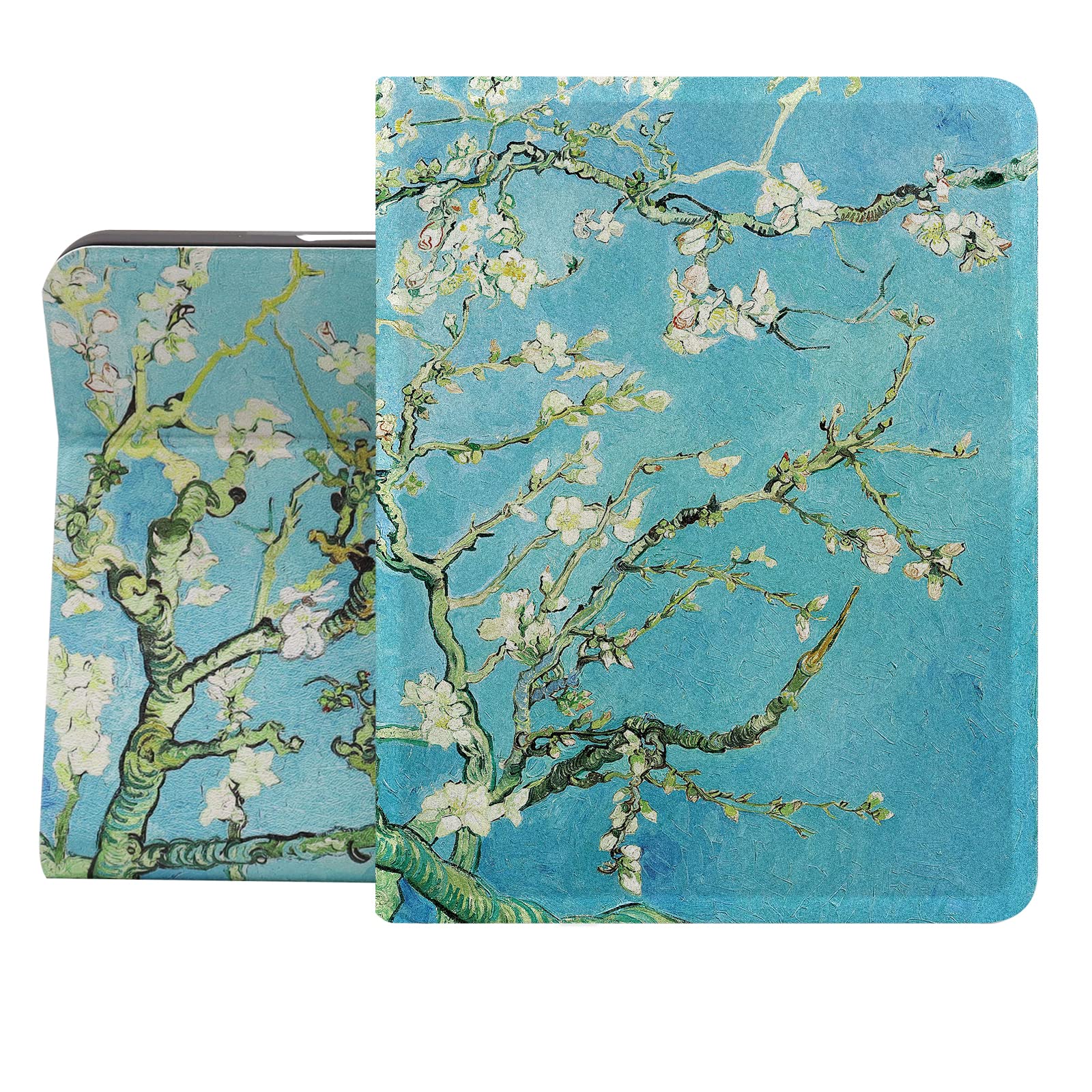 Berkin Arts Compatible with iPad Pro 12.9 Inch 2022(6th Gen) Case/2021(5th Gen) Case Folio Case Premium Leather Cover Cloisonnism Green Flower Floral (Almond Blossom by Van Gogh)
