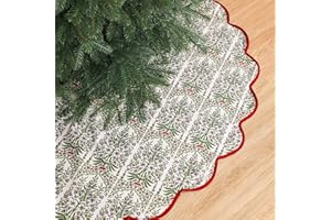 MiniInflat Christmas Tree Skirt Cotton Floral Block Tree Skirt in Nature Color for Home Xmas Party Seasonal Holiday Decoration Indoor Outdoor(54 Inch,Red)