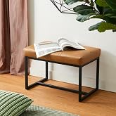 Glitzhome Ottoman Bench, Modern PU Leather Vanity Stools Chairs with Metal Frame, Makeup Stool Padded Foot Rest Stool for Living Room Vanity, Entryway, Bathroom,Light Brown