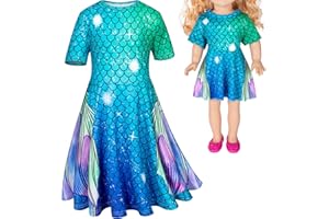 HEONE Doll and Girl Matching Nightdress Mermaid Dress Nightgowns Costume for Girl and 18" American Girl Doll Clothes