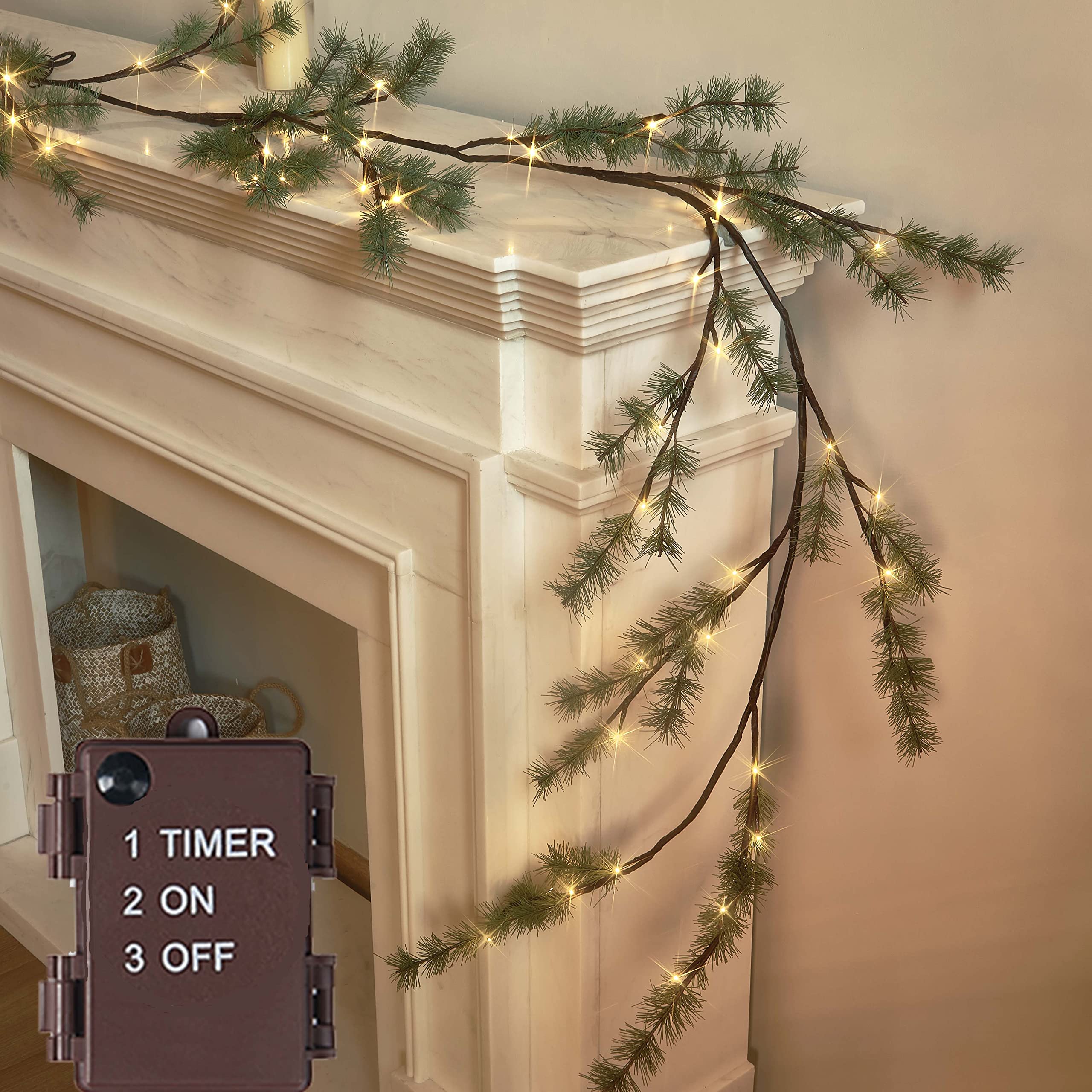 Photo 1 of Hairui Lighted Pine Garland Battery Operated with Timer 6FT 48 Lights, Christmas Garland with Lights for Indoor Outdoor Home Holiday Decoration