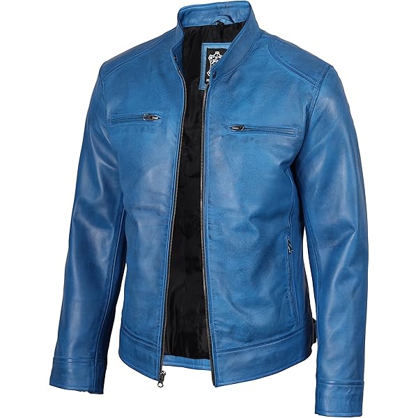 Men's Red Blue Genuine Sheepskin Quilted Shoulders Stylish