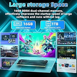 Rumtuk 16" Blue Laptop,Ultra-Narrow bezels 2.5K