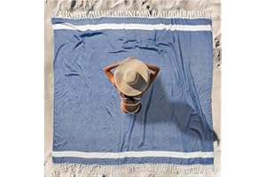 VIKUMOND Oversized Turkish Beach Towel Blanket XXL Cotton Sandproof Towels Boho Woven Extra Large Big Sand Free Giant Throw Thick Blankets Huge Quilt XL Picnic Camping Necessities Cloud For Adult Gifts Blue