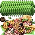 Geosar 36 Pcs Banana Leaves Leaf Placemat Artificial Banana Leaves Fake Tropical Table Runner Centerpieces Placemat for Hawaiian Jungle Adventure Theme Party Decor, Green, Faux, 15.8 x 5.9 Inch