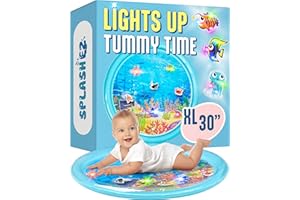 SplashEZ Lights Up Tummy Time Water Mat for Babies, 30" X-Large Baby Water Mat Tummy Time for Sensory Play with LED Glowing Fishes, Inflatable Fun Play Pad for Infants & Toddlers 3 to 36 mo