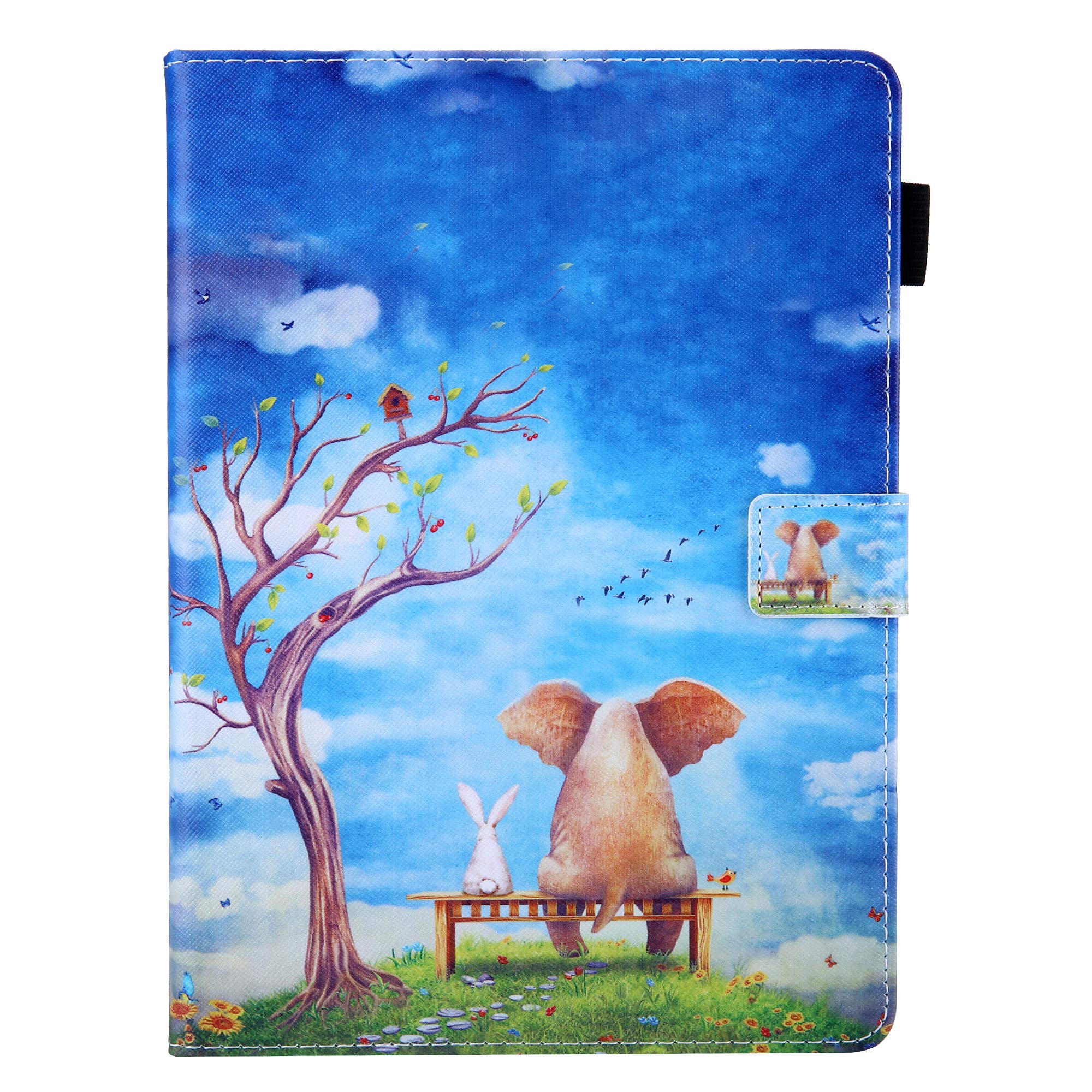 Bspring Case for iPad 10.2 2019 (7th Generation, 10.2 inch), Slim Fit Premium Leather Folio Multi Angle Stand Auto Sleep Wake Protective Wallet Case Cover-Elephant & Rabbit