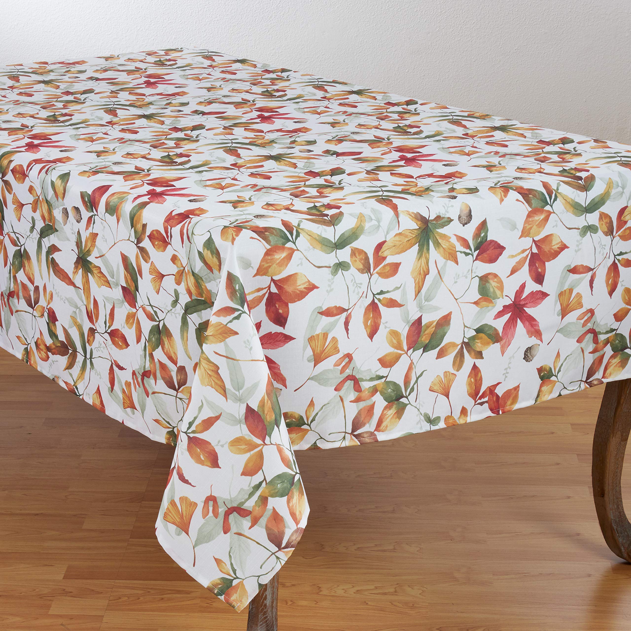 SARO LIFESTYLE 5050.M70160B Feuilles Collection Soft-Toned Polyester Tablecloth with Fall Leaves Design, Multi Color