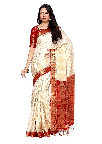 Women's Kanchipuram Art Silk Saree With Unstitched Blouse Piece (4081-222-2D-HWT-MRN_Beige)