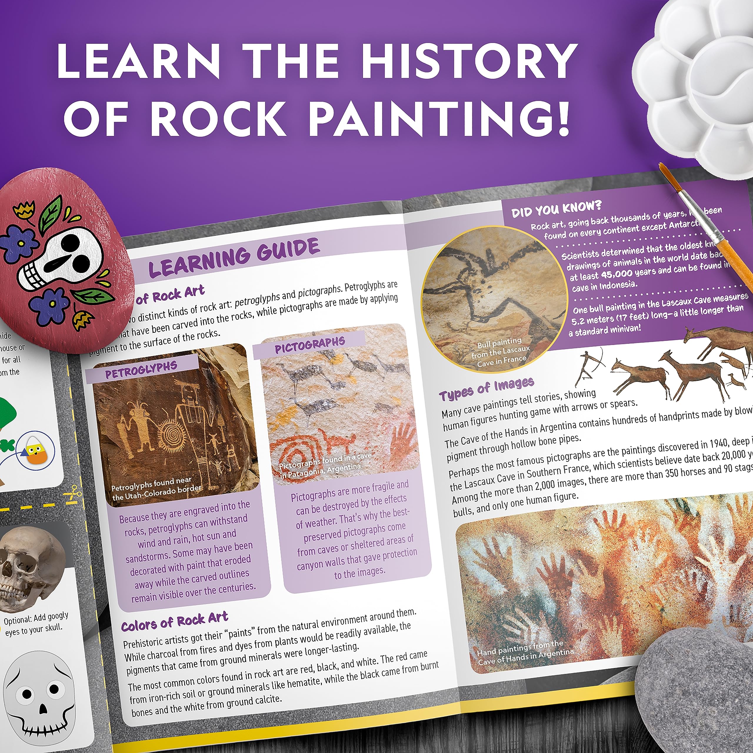 NATIONAL GEOGRAPHIC Creepy Creatures Rock Painting Kit - Halloween Arts & Crafts Kit for Kids, Decorate 10 River Rocks with 10 Paint Colors & More Spooky Art Supplies, Halloween Gifts for Kids