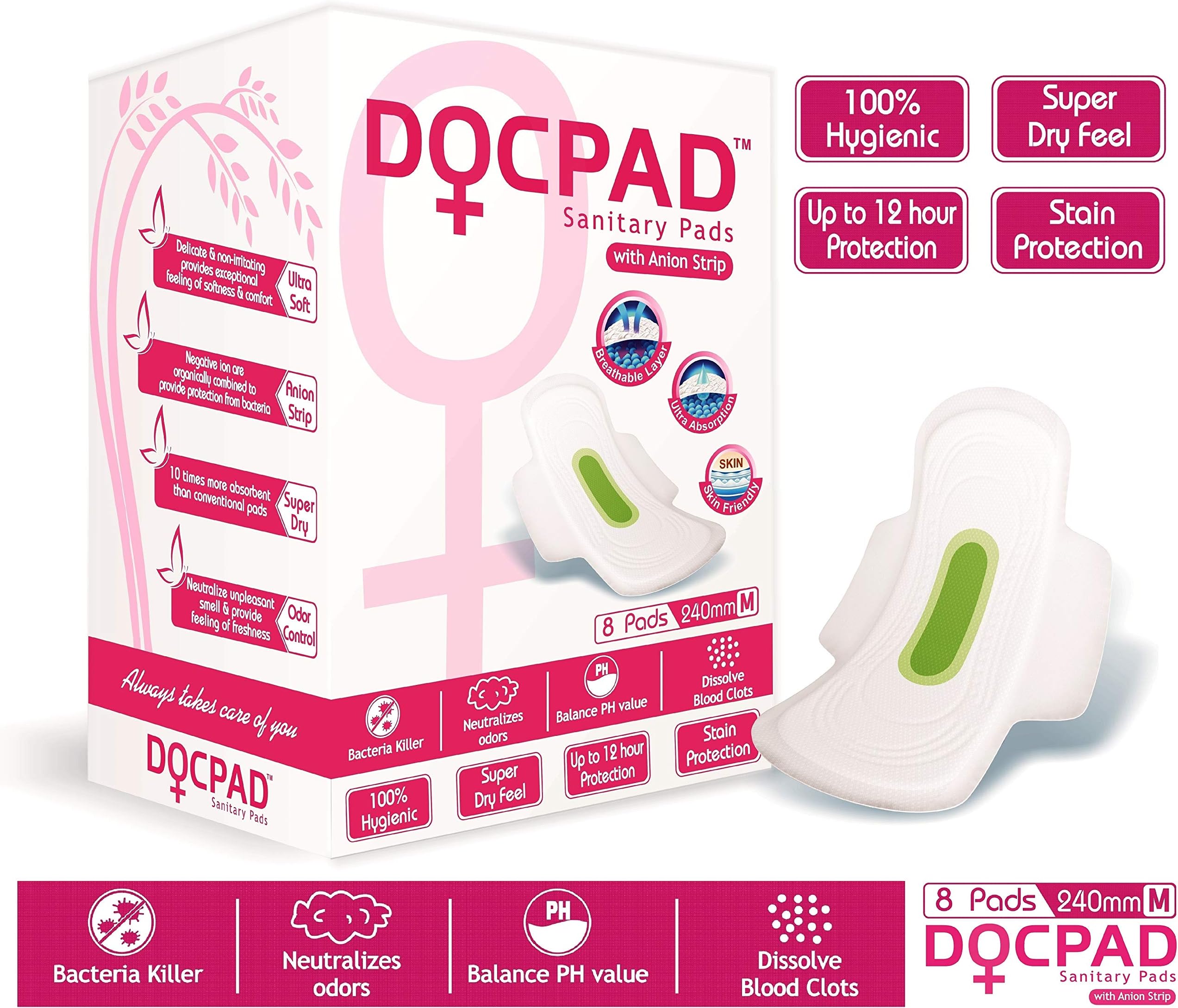 Docpad Ultra Soft Super Dry With Anion Strip M Sanitary Pads (Pack Of 8)