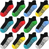 SPTRAMLE 12 Pairs Boys Socks, Athletic Socks for Boys Ankle Sock Cotton Running Sock with Tab for Kids 1-14 Years