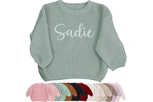 REQTYUI Personalized Embroidered Baby Sweater - Name on Long - Sleeve Round - Neck Pullover, for Babies & Kids