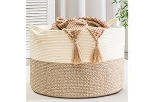 Gosipeya XXXLarge Woven Cotton Rope Basket (21.7" x 13.8") – Blanket Basket for Living Room, Laundry Hamper, Baby Laundry Bas