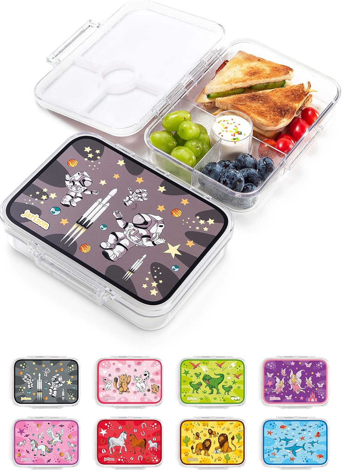 Jarlson® Brotdose für Kinder mit 4 Fächern - Lunchbox aus Tritan - Bento Box auslaufsicher – Jausenbox für Kindergarten und Schule - Mädchen und Jungen - 850ml (Astronaut)