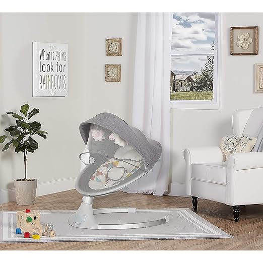 dream on me zazu cradling swing in grey and blue