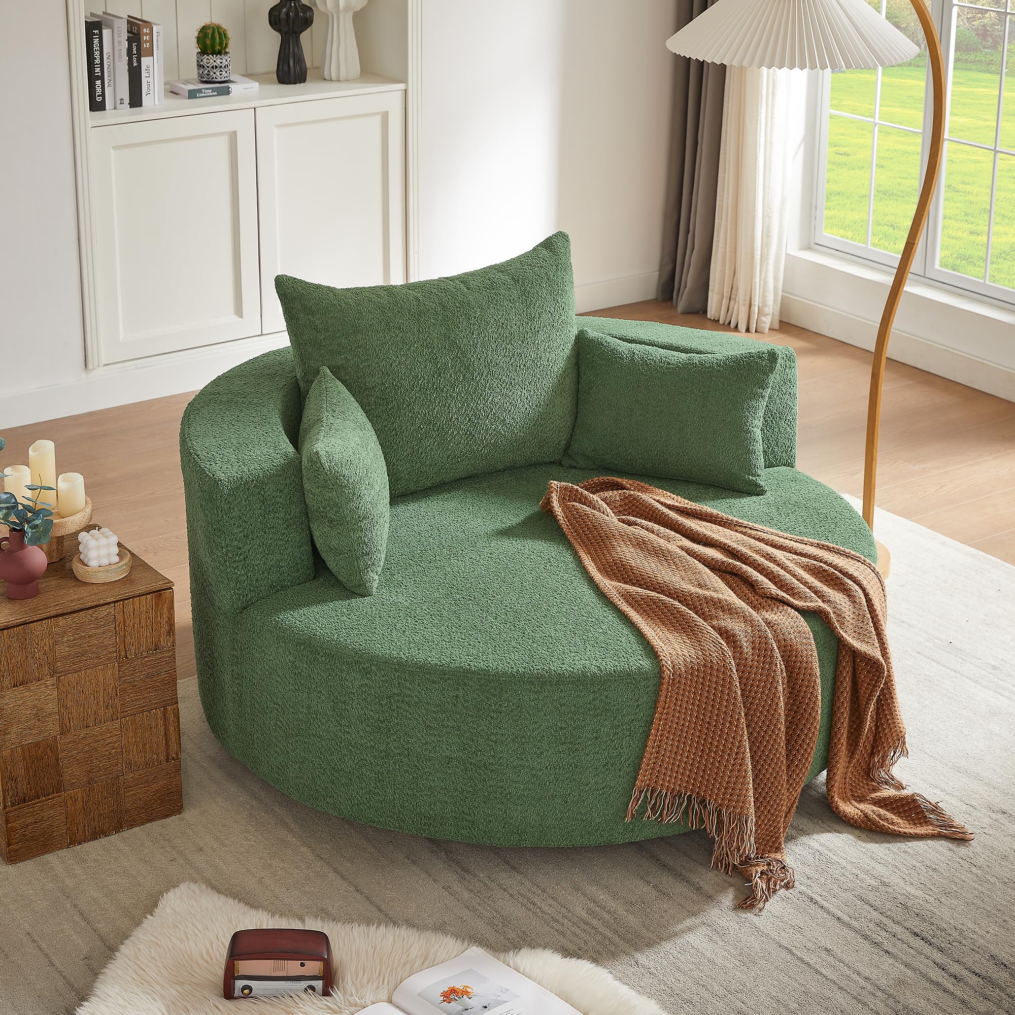 Photo 1 of ****PARTS ONLY******Merax 360° Swivel Chair, Chenille Fabric Accent Barrel Chair, Swivel Round Sofa Chair with 3 Removable Pillows for Living Room, Bedroom, Office and Hotel, Green