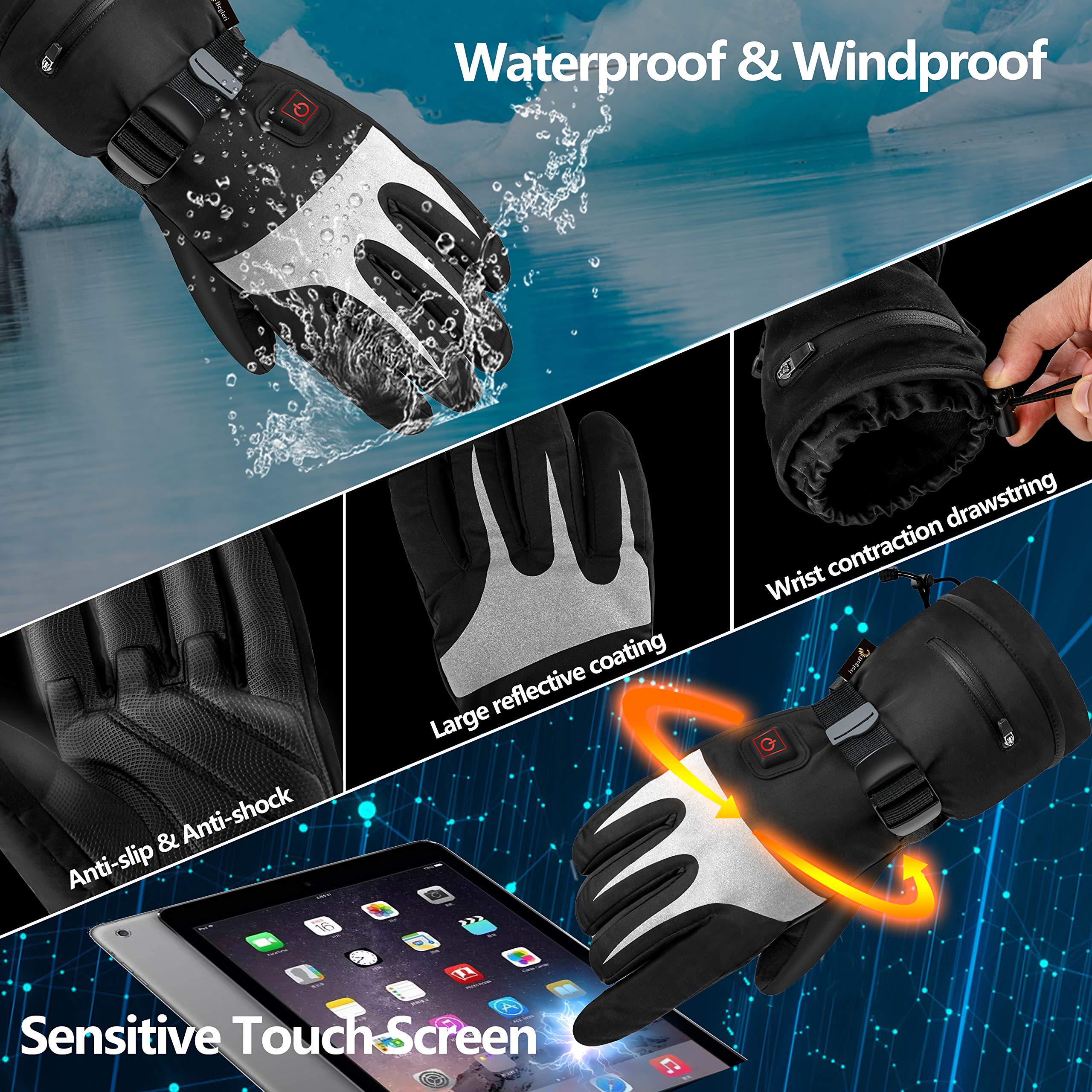 Heated Gloves for Men Women - Electric Heating Gloves, Battery Heated Motorcycle Gloves Rechargeable for Winter Sports