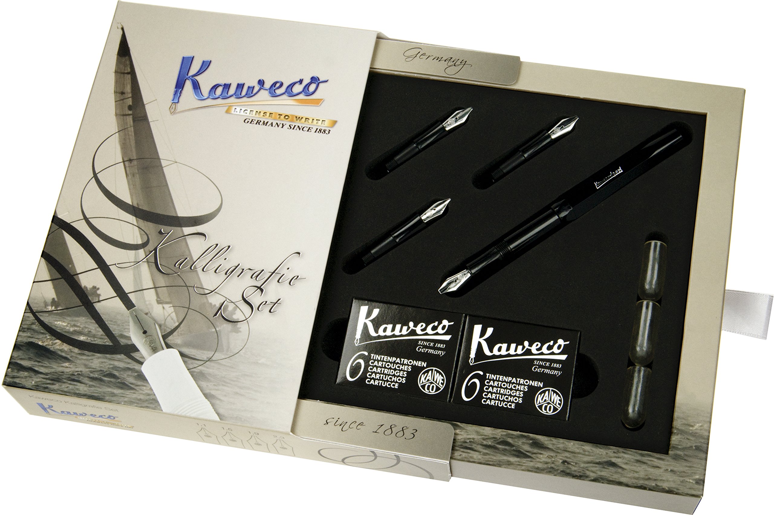 Kaweco CALLIGRAPHY SPORT Set Black (1.1/1.5/1.9/2.3 mm Nibs) I Exclusive Fountain Pen Gift Set for Hand Lettering or Journaling with Ink Cartridges