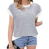 IPMQ Womens Lightweight Sweaters Pullover Vest Striped Cap Sleeve Tank Tops Crew Neck Soft Knit Spring Summer Casual Outfits