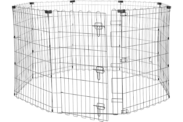 Amazon Basics Foldable Octagonal Metal Exercise Dog Playpen - Indoor/Outdoor, Single Door, Medium (8 Panels, 24 x 36), Easy t