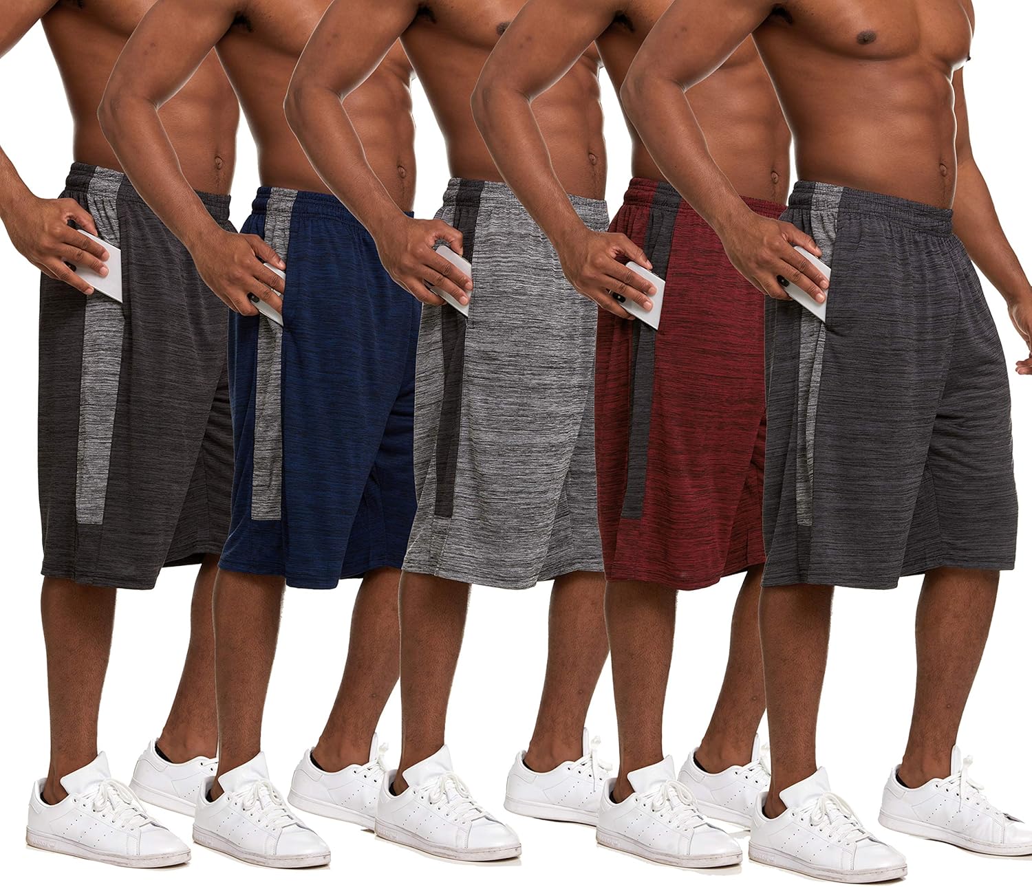 Essential Elements 5 Pack: Men's Active Performance Athletic Basketball Gym Workout Gym Cationic Shorts with Pockets at  Men’s Clothing store