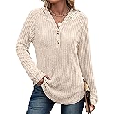 ANRABESS Womens Long Sleeve Henley Tops Ribbed Knit Hoodie Shirts 2026 Spring Loose Fit Lightweight Hooded Sweaters