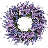 Sggvecsy Lavender Wreath for Front Door 22 Inch - Purple Daisy Spring Summer Artificial Wild Flower Greenery Leaves for All Seasons - Farmhouse Home Wall Indoor Outdoor Window Decor