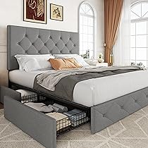 Amazon.com: Allewie Upholstered Queen Size Platform Bed