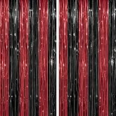DECOCKRAT 2 Pack Foil Fringe Backdrop - Red&Black Shiny Tinsel Curtains for Party Decoration/Photo Booth Props - 3.3x6.6 FT Metallic Foil Backdrop for Birthday, Wedding, Graduation, Christmas.
