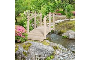Outsunny 7.5' Fir Wood Garden Bridge Arc Walkway with Side Railings, for Backyards, Gardens, & Streams, Natural