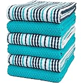 Kitchen Towels 16”x 26” - 6 Pack | Large Cotton Kitchen Hand Towels | Dish Towels | Popcorn Stripe Design | 430 GSM Highly Absorbent Tea Towels Set with Hanging Loop | Dish Towels for Kitchen | Aqua