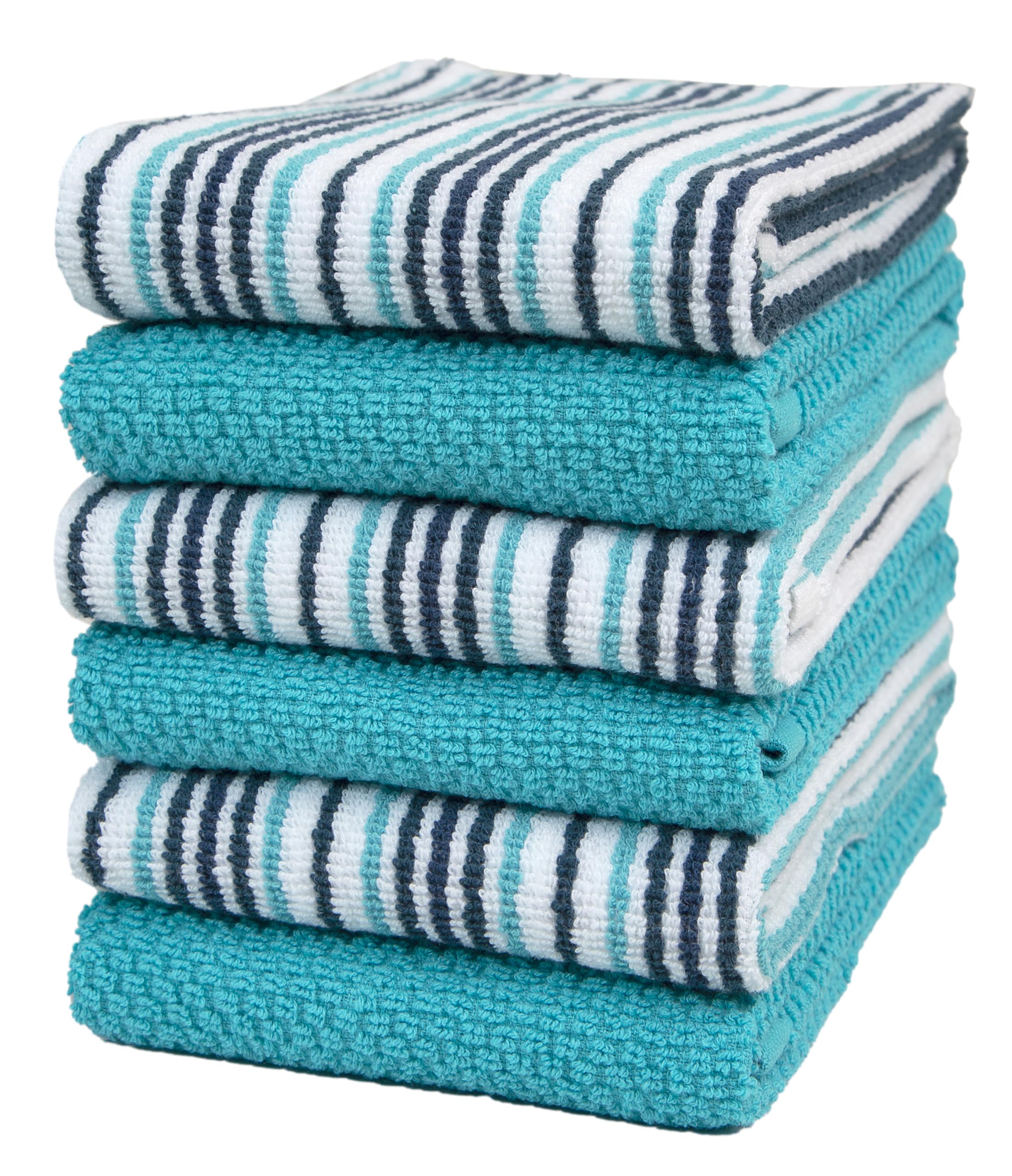 Photo 1 of Kitchen Towels 16”x 26” - 6 Pack | Large Cotton Kitchen Hand Towels | Dish Towels | Popcorn Stripe Design | 430 GSM Highly Absorbent Tea Towels Set with Hanging Loop | Dish Towels for Kitchen | Aqua