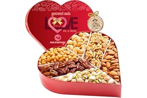 NUT CRAVINGS Gourmet Collection - Valentines Day Mixed Nuts Heart Shaped Gift Basket, Love in A Box (6 Assortments, 2 LB) Galentines Romantic Arrangement Platter, Healthy Kosher Corporate