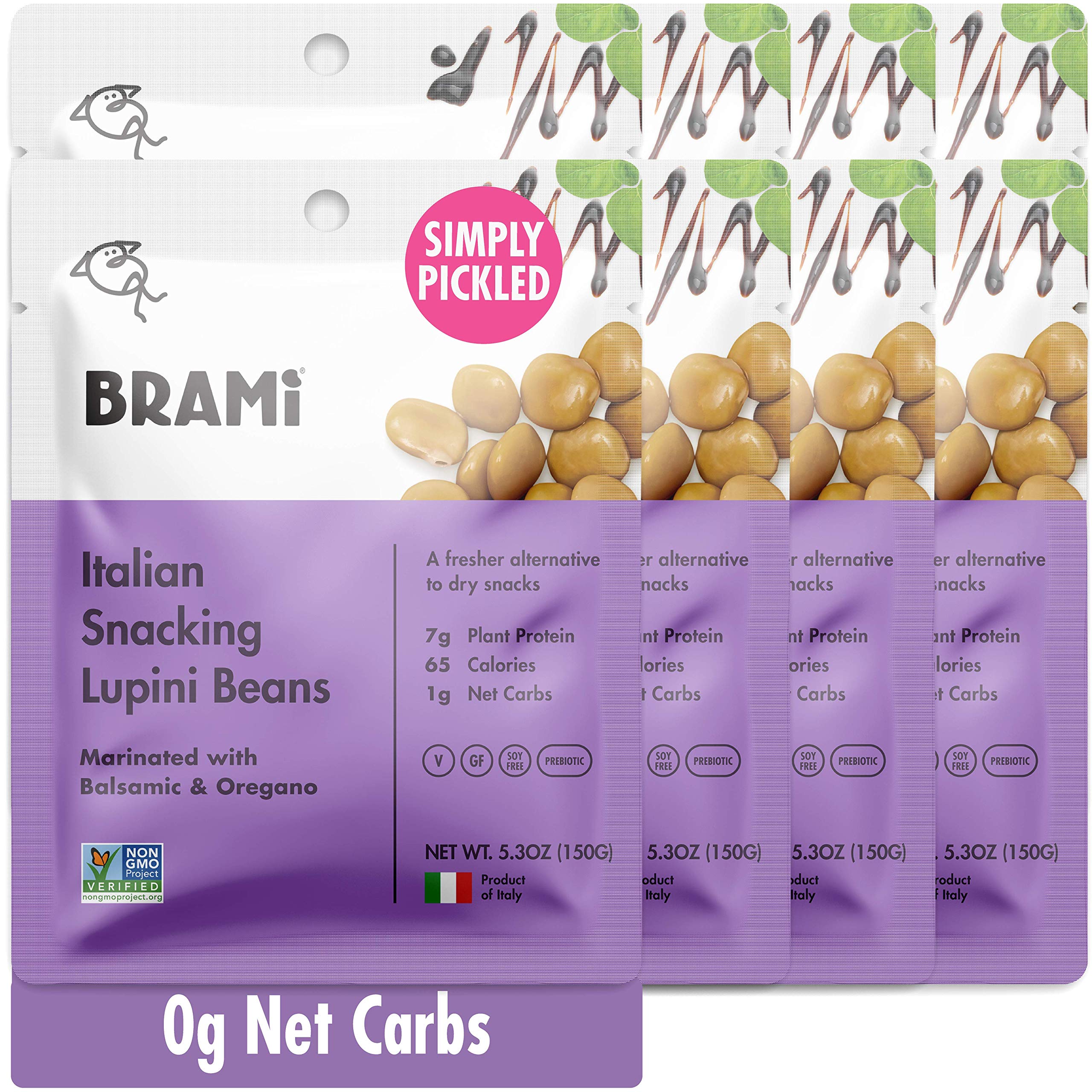 BRAMI Lupini Beans Snack, Balsamic & Oregano 7g Plant Protein, 1g Net