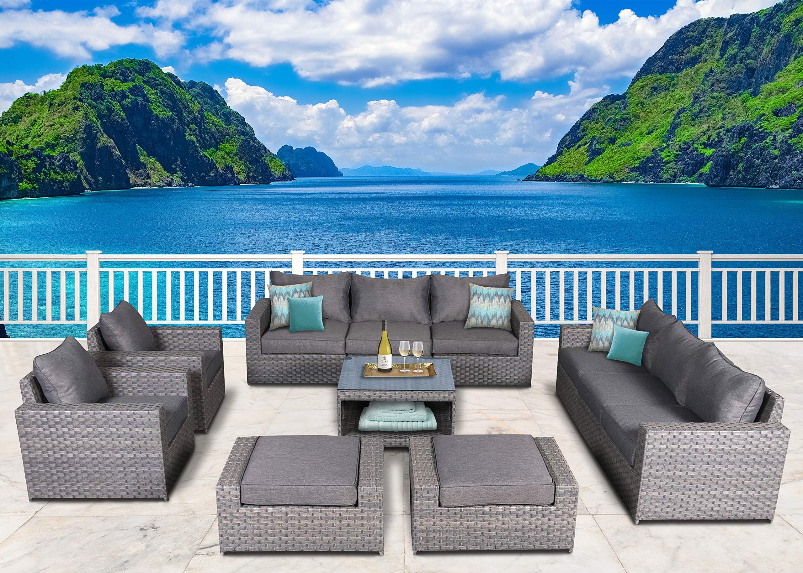 SunHaven Resin Wicker Outdoor Patio Furniture Set - 11 Piece Conversation Sectional Premium All Weather Gray Rattan Wicker, Aluminum Frame with Deluxe Fade Resistant Olefin Cushion (11 Piece Cromwell)