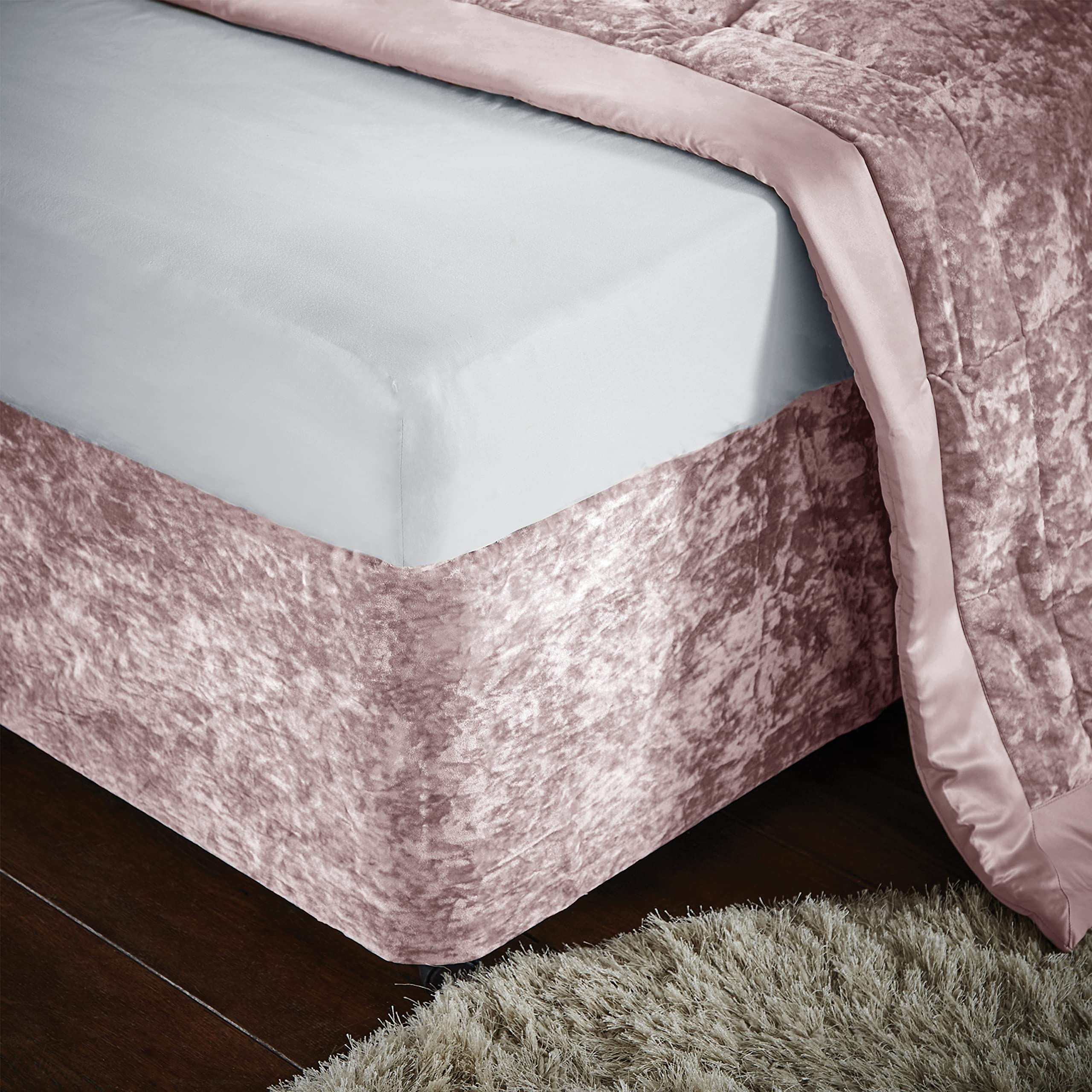 Catherine Lansfield Crushed Velvet King Divan Base Wrap Blush,BD/46254/W/BWRAPK/BLH