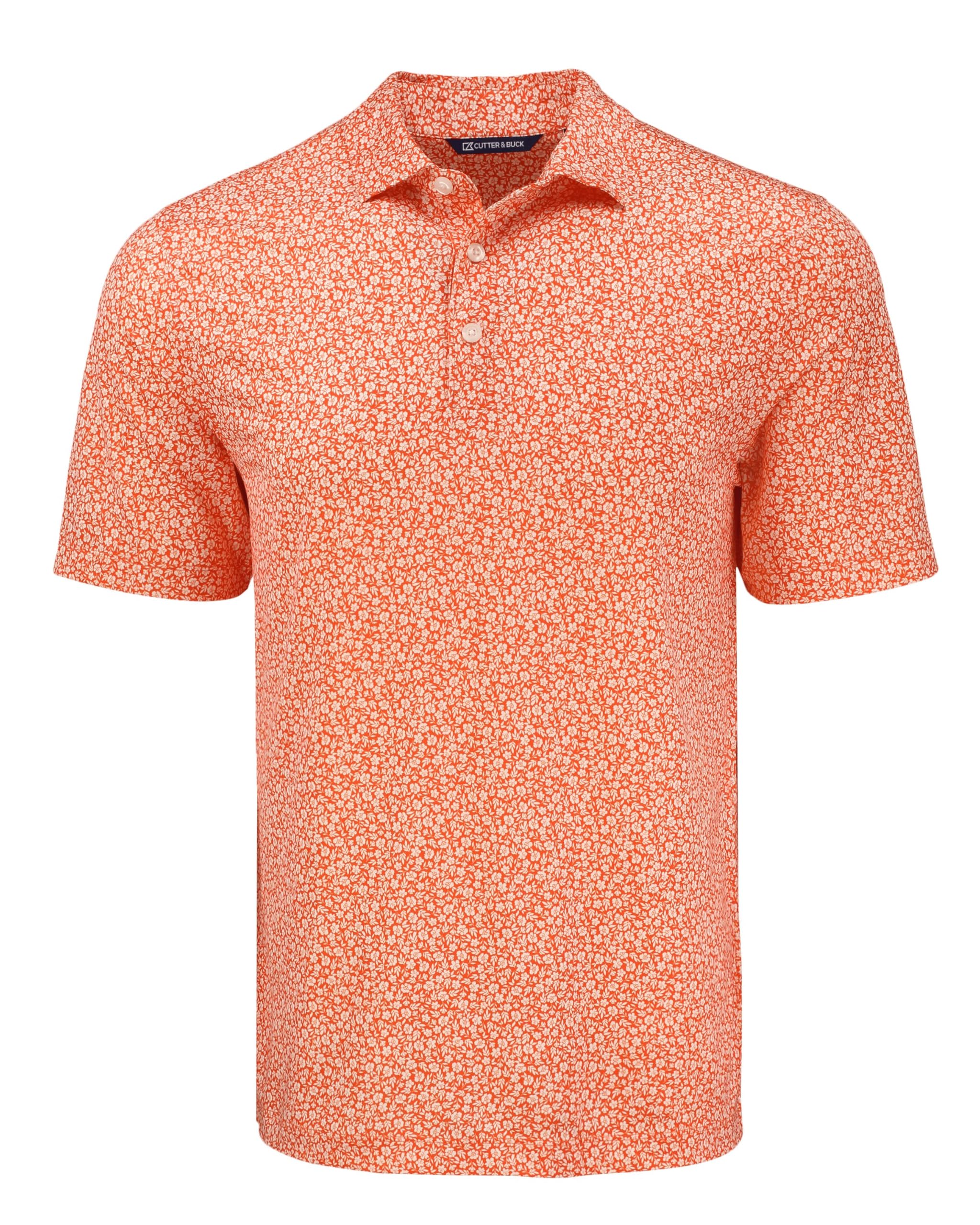 Cutter & Buck Pike Eco Flora Print Mens Polo, College Orange