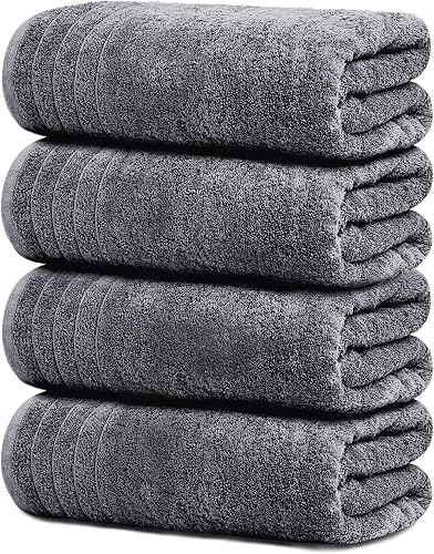 Tens Towels 4 Piece Extra Large Bath Towels 30 x 60 Inches, Dark Grey | 100% Cotton, Larger & Lighter Weight, Quicker to Dry, Super Soft and Absorbent, Perfect for Bathroom