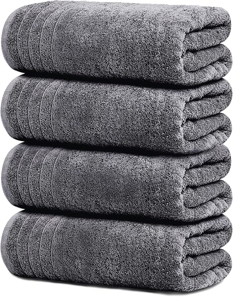 Tens Towels Pack of 4 Extra Large Bath Towels 30 x 60 Inches, 100% Cotton, Larger & Lighter Weight, Quicker to Dry, Super Sof