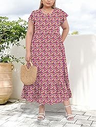 Moon Wood Women's 2025 Plus Size Casual Dress Crew