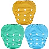 Leekalos One Size Adjustable Reusable Swim Diaper Boys & Girls, Swim Diapers for Baby Shower Gifts & Swimming Lessons, Pack of 3 (Jade, Aqua, Gold, Large)
