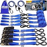 Ratchet Straps Heavy Duty, Tie Down Straps Ratchet Set, 2200 LB Break Strength, Safety Lock S Hooks, Best for Moving, Securing Cargo, Kayaks, Mountain (4 Pack)